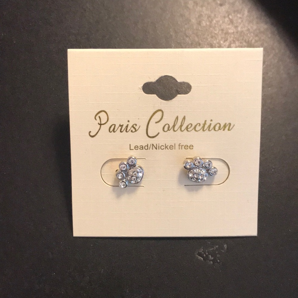 Rhinestone paw print earrings